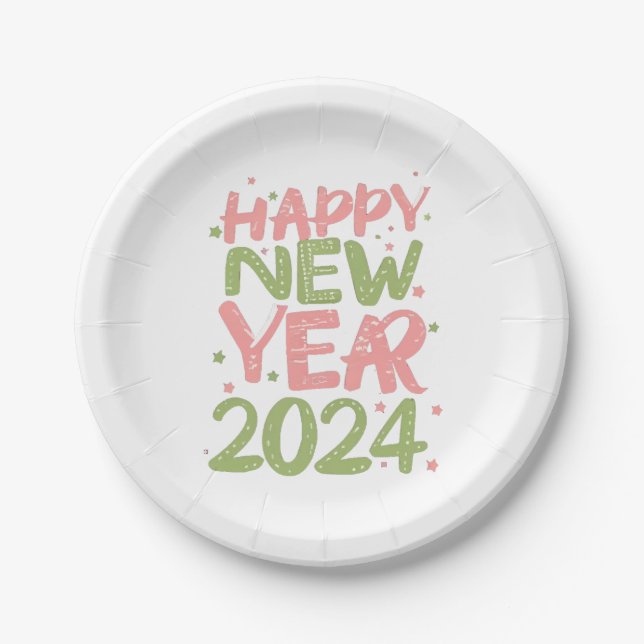 Plato De Papel Feliz Año Nuevo 2024 (Anverso)