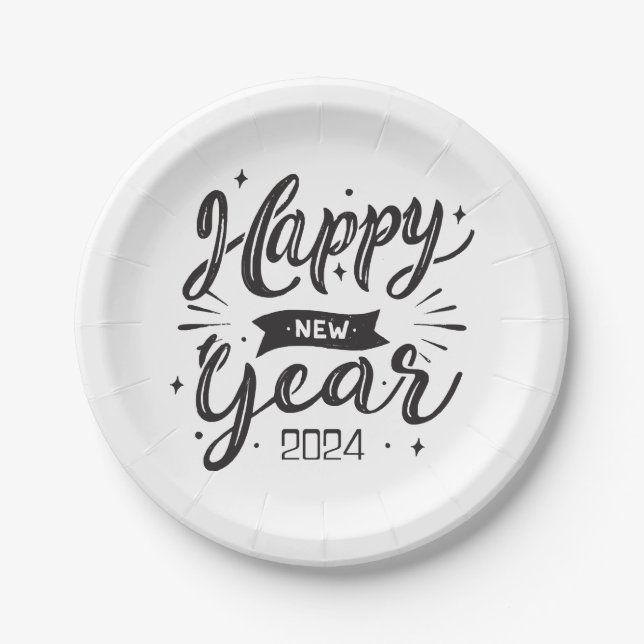 Plato De Papel Feliz año nuevo 2024 (Anverso)