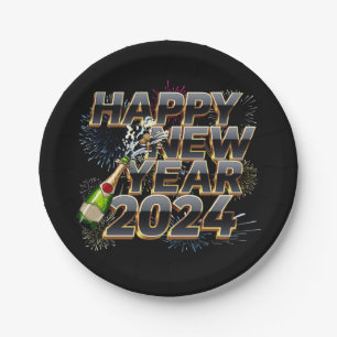 Plato De Papel Feliz Año Nuevo 2024, elegante Fiesta de la vísper