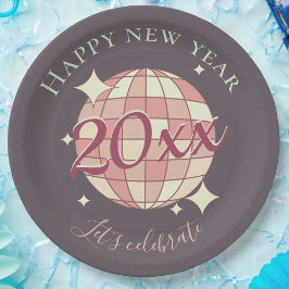 Plato De Papel Feliz año nuevo 2025 decoración retro para fiesta 