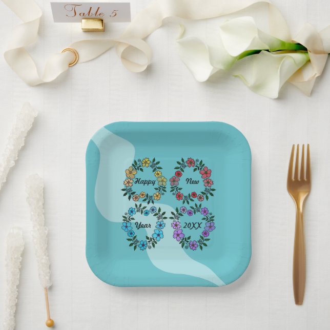 PLATO DE PAPEL FELIZ AÑO NUEVO 20XX PERSONALIZADO Y LUMINOSAS DE  (Boda)