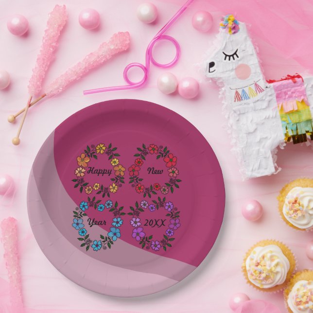 PLATO DE PAPEL FELIZ AÑO NUEVO 20XX PERSONALIZADO Y LUMINOSAS DE  (Fiesta)