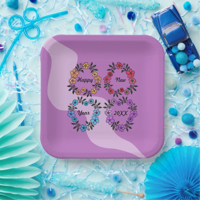 PLATO DE PAPEL FELIZ AÑO NUEVO 20XX PERSONALIZADO Y LUMINOSAS DE  (Fiesta)