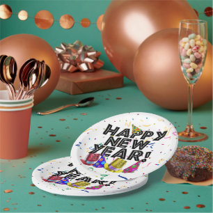 Plato De Papel Feliz Año Nuevo Confeti Año Nuevo