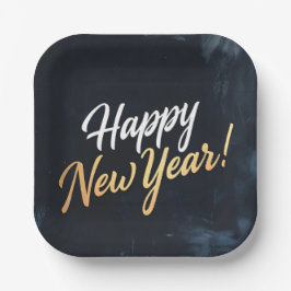 Plato De Papel Feliz Año Nuevo Deep Blue Strokes