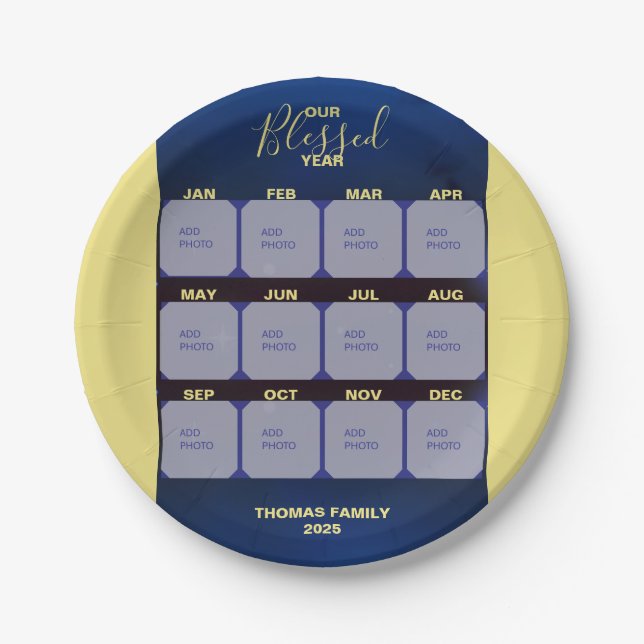 Plato De Papel Feliz Año Nuevo feriado fotográfico (Anverso)