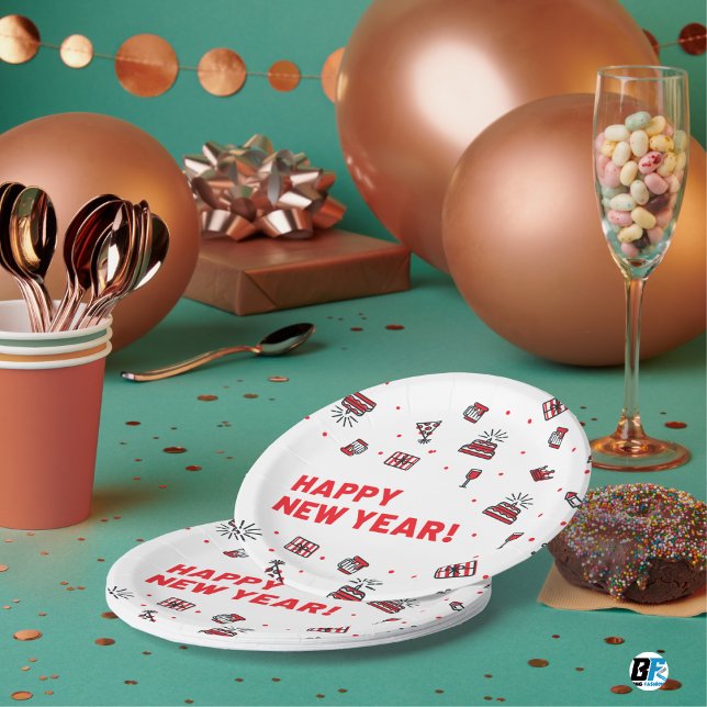 Plato De Papel Feliz Año Nuevo - Patrón de Comida  (Subido por el creador)