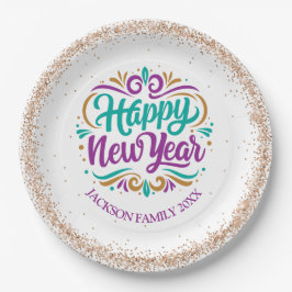 Plato De Papel Feliz Año Nuevo personalizado