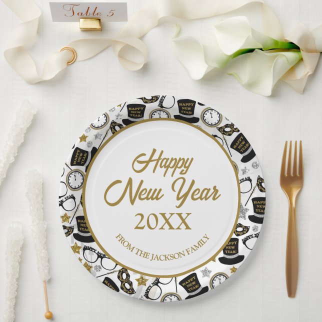 Plato De Papel Feliz Año Nuevo personalizado (Boda)