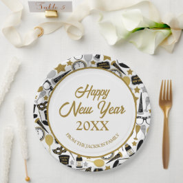 Plato De Papel Feliz Año Nuevo Personalizado