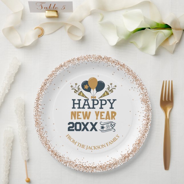 Plato De Papel Feliz Año Nuevo personalizado (Boda)