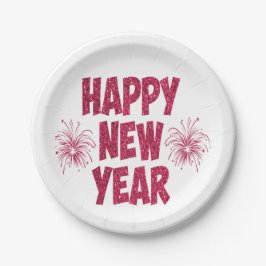 Plato De Papel Feliz Año Nuevo Purpurina