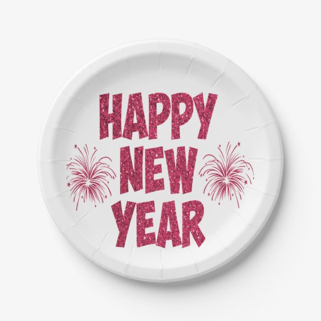 Plato De Papel Feliz Año Nuevo Purpurina (Anverso)