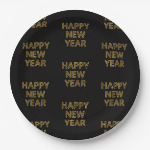 Plato De Papel Feliz Año Nuevo tipografía moderna