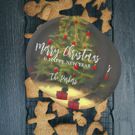 Plato De Papel Feliz Árbol de Navidad Feliz Año Nuevo Nombre de l