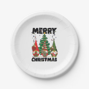 Plato De Papel Feliz Árbol de Navidad Gnomes Navidad Encendido Ad