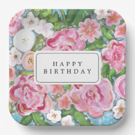 Plato De Papel FELIZ BARRIO DE NACIMIENTO Floral Rosa