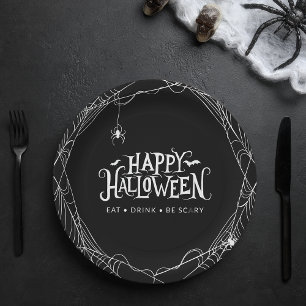 Plato De Papel Feliz bebida de Araña de Halloween sea aterradora