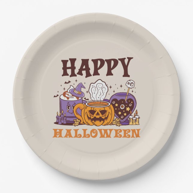 Plato De Papel Feliz café de Halloween Brew (Anverso)