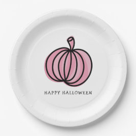 Plato De Papel Feliz Calabaza Rosa de Halloween