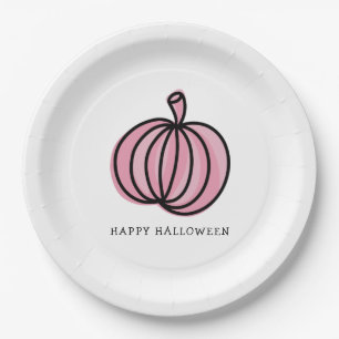 Plato De Papel Feliz Calabaza Rosa de Halloween