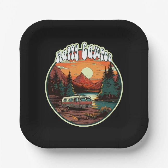 Plato De Papel Feliz Camper (Anverso)