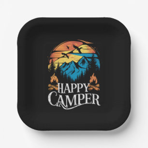 Plato De Papel Feliz Campista Retro Vintage Equipo de Camping a J