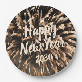 Plato De Papel Feliz celebración de Año Nuevo, Firework Gold Phot