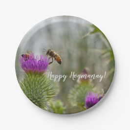 Plato De Papel Feliz celebración de Hogmanay Thistle & Honey Bees