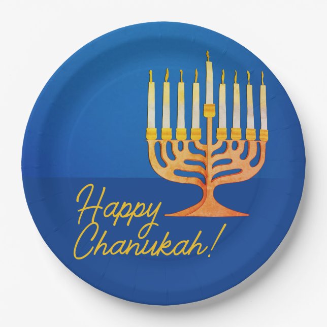 Plato De Papel ¡Feliz Chanukah! Menorah (Anverso)