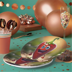 Plato De Papel Feliz Chili Bean animado 3D,