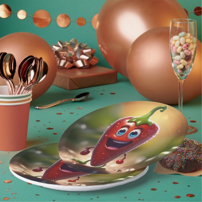 Plato De Papel Feliz Chili Bean animado 3D, (Multi)
