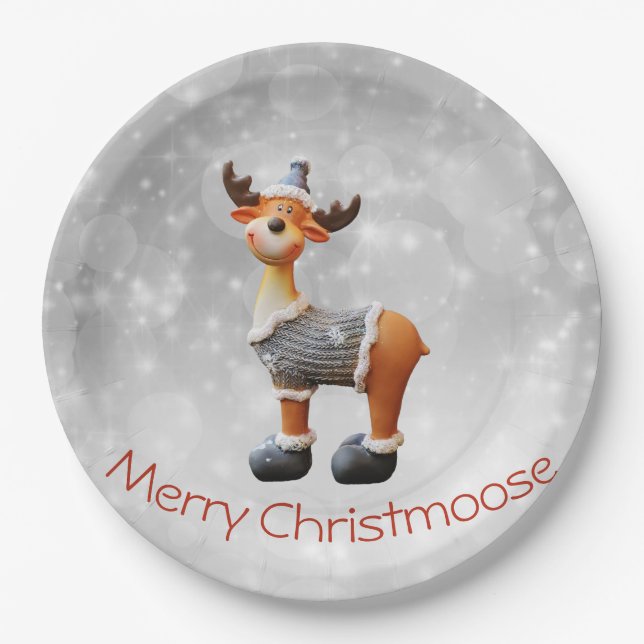 Plato De Papel Feliz Christmoose con sombrero (Anverso)