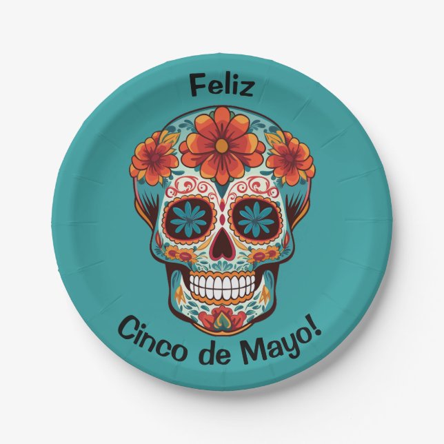 Plato De Papel ¡Feliz Cinco de Mayo! Sugar Skull (Anverso)