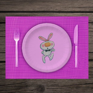 Plato De Papel Feliz conejo blanco con los dedos arriba Rótulo Bo