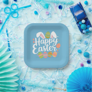 Plato De Papel Feliz conejo de Pascua de huevo festivo