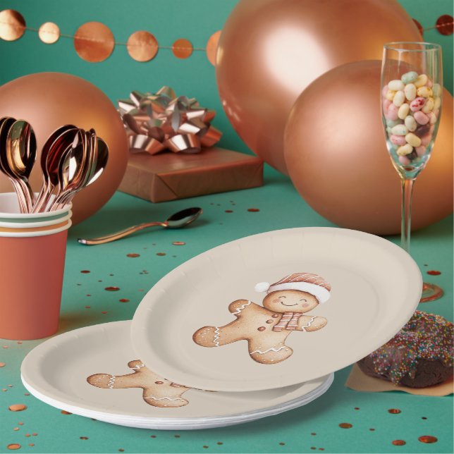Plato De Papel Feliz Cookie de Gingerbread con Santa Hat (Multi)