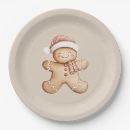 Plato De Papel Feliz Cookie de Gingerbread con Santa Hat