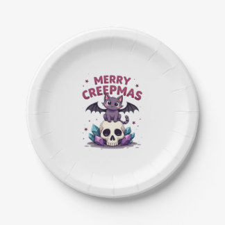 Plato De Papel Feliz Creepmas Gato Pastel Góthico Navidad Calaver