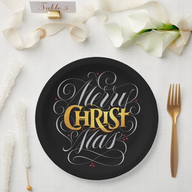 Plato De Papel Feliz CRISTOmas Christian Gold Script Jesucristo (Boda)