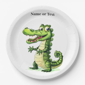Plato De Papel Feliz Crocodrilo Salvaje Lindo Selva Árboles Hermo
