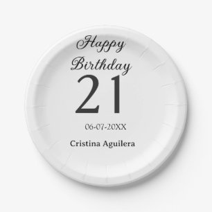 Plato De Papel Feliz cumpleaños 21 letras negritas nombre simple 