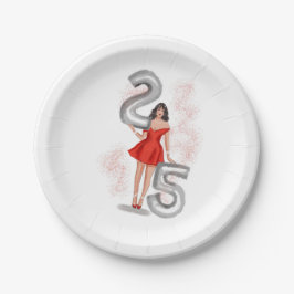 Plato De Papel Feliz cumpleaños 25, ilustracion