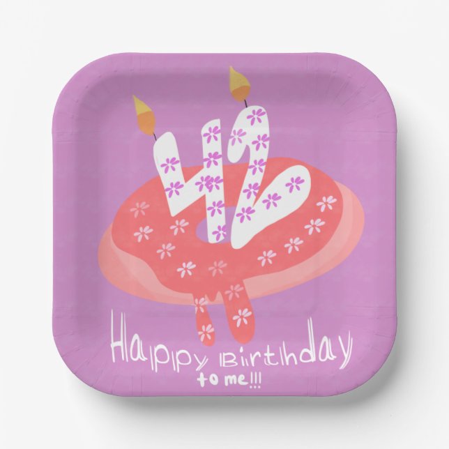 Plato De Papel Feliz cumpleaños 42 para mí Fiesta Donut Cake (Anverso)