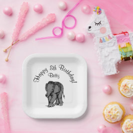 Plato De Papel Feliz cumpleaños 98 de Elephant Betty
