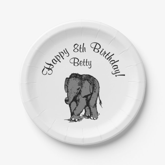 Plato De Papel Feliz cumpleaños 98 de Elephant Betty (Anverso)