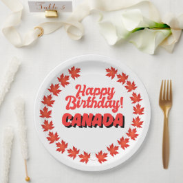 Plato De Papel Feliz cumpleaños a Canadá