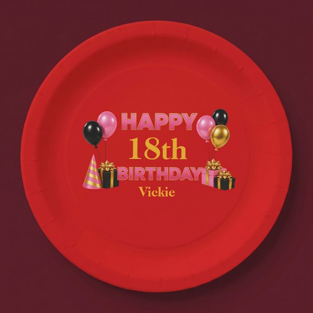 Plato De Papel Feliz Cumpleaños a Cualquier Edad Rojo (Subido por el creador)