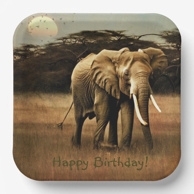 Plato De Papel Feliz cumpleaños a Elephant (Anverso)