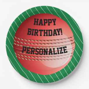 Plato De Papel Feliz cumpleaños a la bola de críquet personaliz